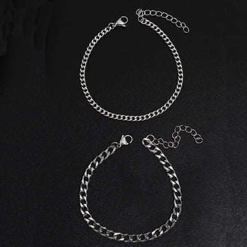 AIDASE  -  Stainless Steel Cuban Chain Bracelet Set Silver Color Titanium Steel MenBracelet Fashion Jewelry Trend Accessories Men Gift aidase-shop